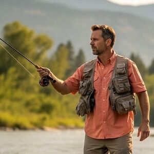 Orvis Fly Fishing Shirt Men Large Short Sleeves Button Down Pockets Orange Coral